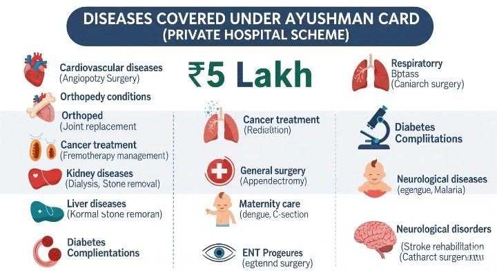 Ayushman Card Private Hospital कवर की गई बीमारियां