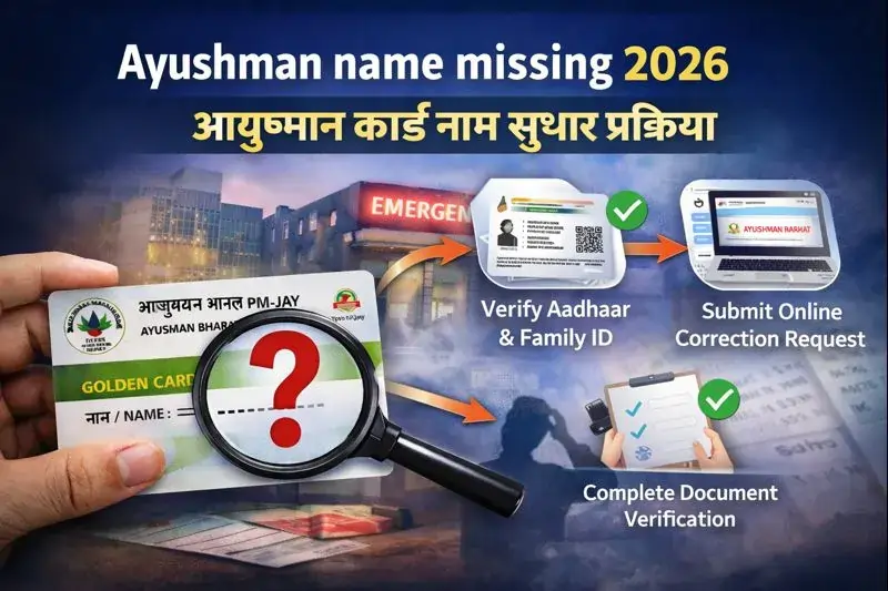 आयुष्मान कार्ड नाम नहीं दिख रहा 2026 | Ayushman Card Name Not Showing – सही करने का तरीका 2 Ayushman name missing 2026 – आयुष्मान कार्ड नाम सुधार प्रक्रिया